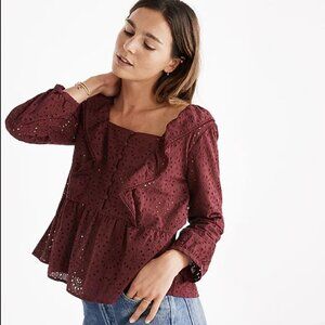 Madewell Maroon Eyelet Ruffle Top Size XXS